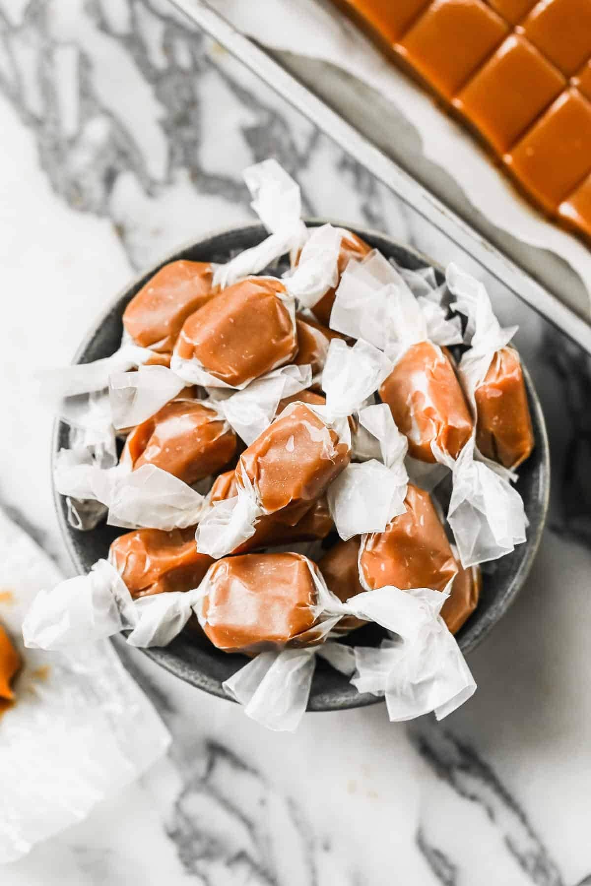 caramels Bunch of Caramels on a bowl wrap in parchment paper