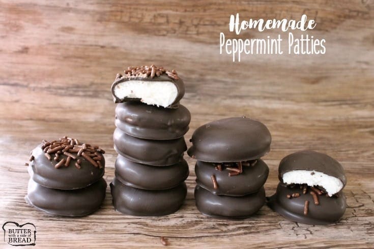 peppermint-patties Stacks of Peppermint Patties with chocolate sprinkles on top