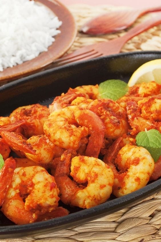 Delicious Szechwan Shrimp Served with Rice