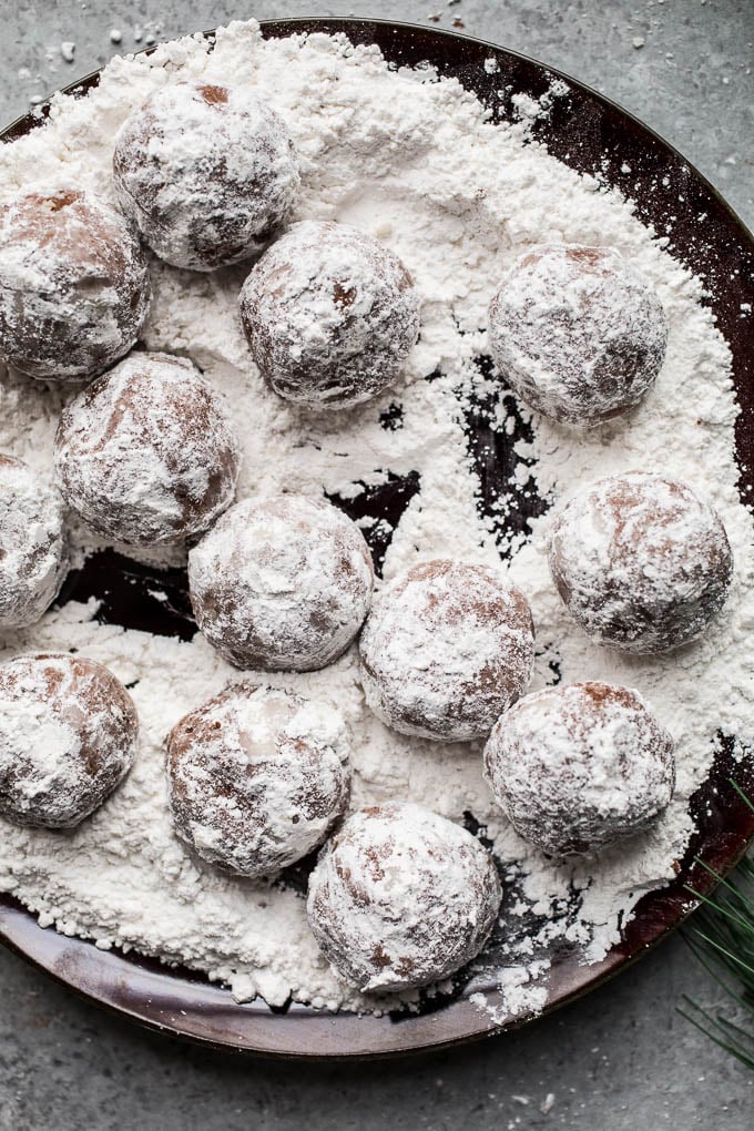 Chocolate Peppermint Snowball Cookies
