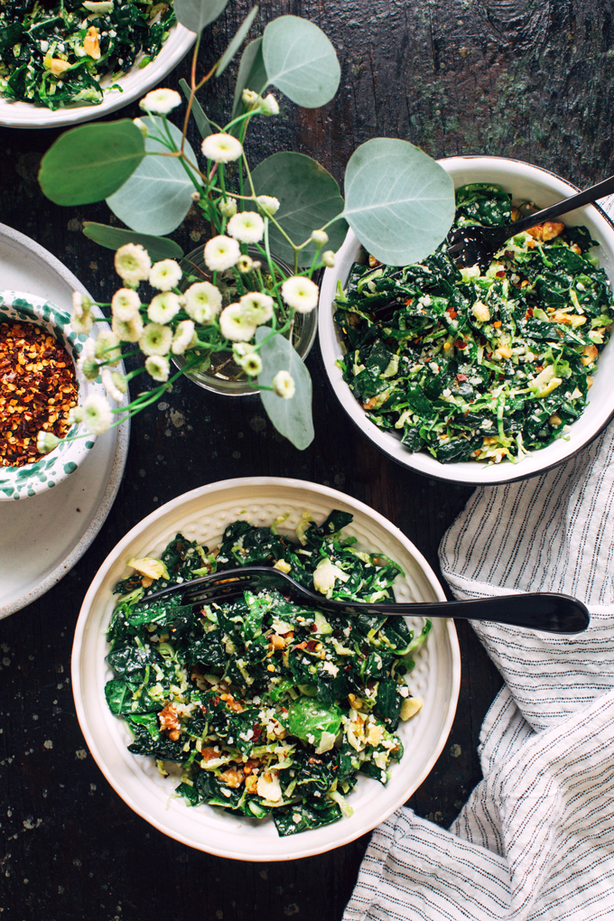 Shredded Kale and Brussels Sprout Salad