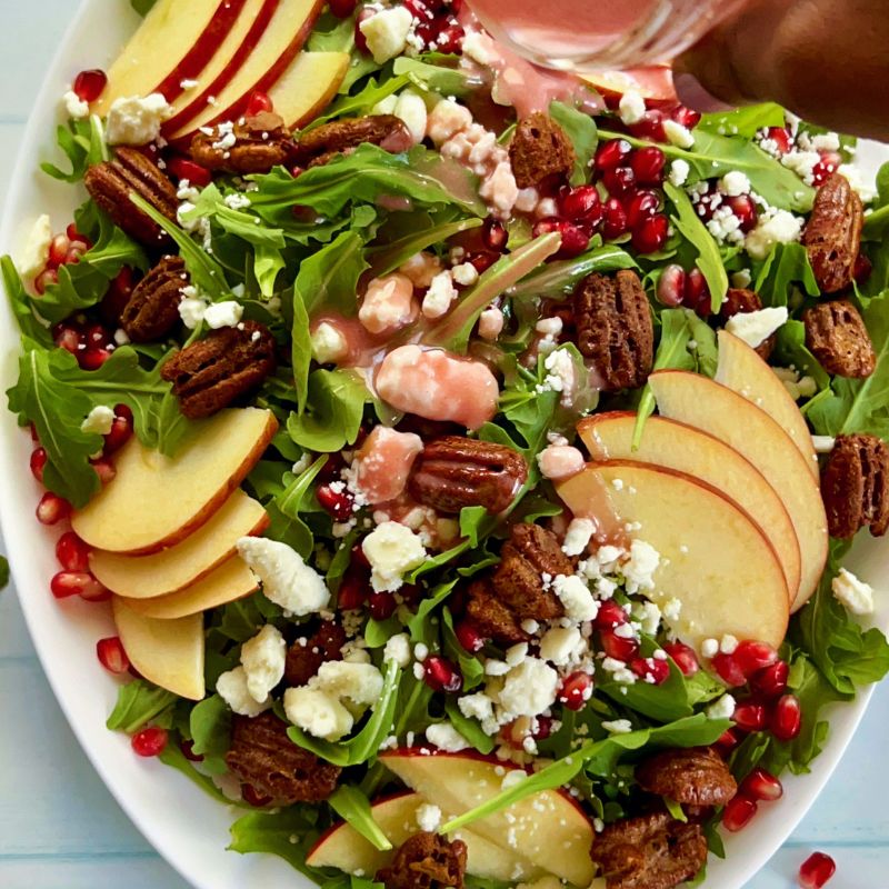 Pomegranate Arugula Salad with Apples and Pecans