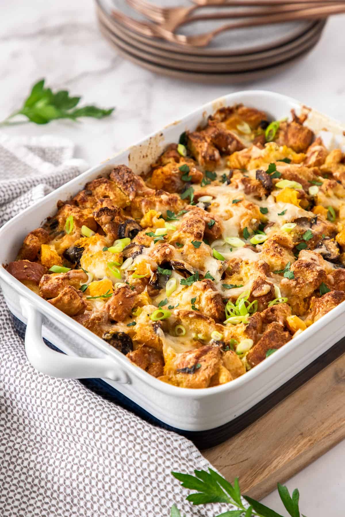 BREAD PUDDING WITH MUSHROOMS AND BUTTERNUT SQUASH