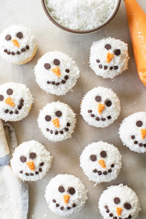 Easy Coconut Snowman Cupcakes