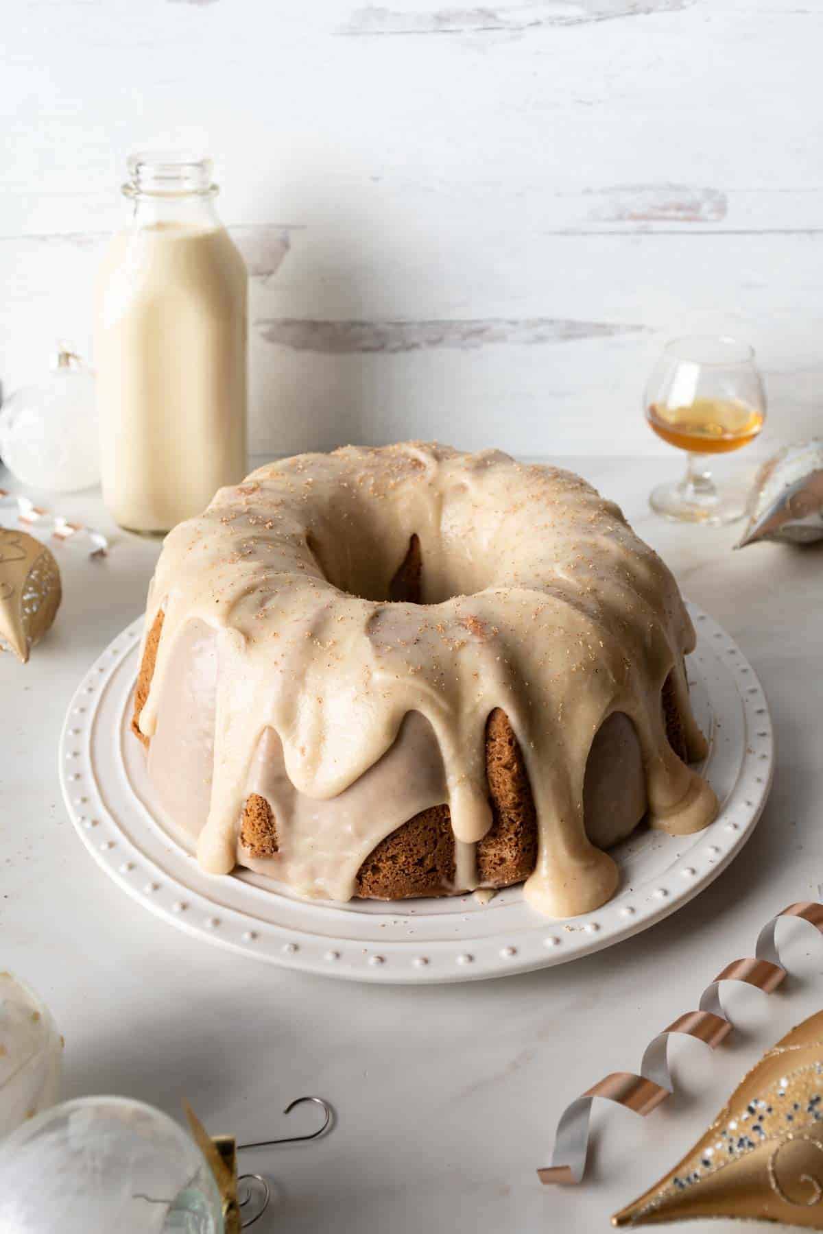 Eggnog Bundt Cake with Sour Cream and Rum Icing