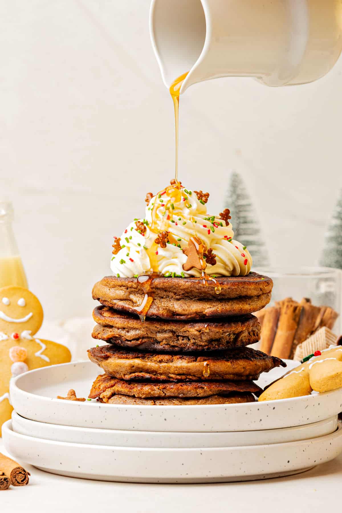 Soft Gingerbread Pancakes with Whipped Cream