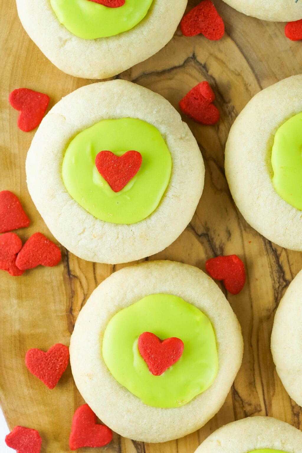 Iced Thumbprint Grinch Cookies