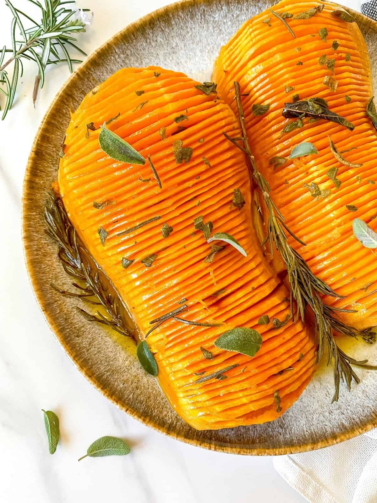 Hasselback Butternut Squash with Herb Butter