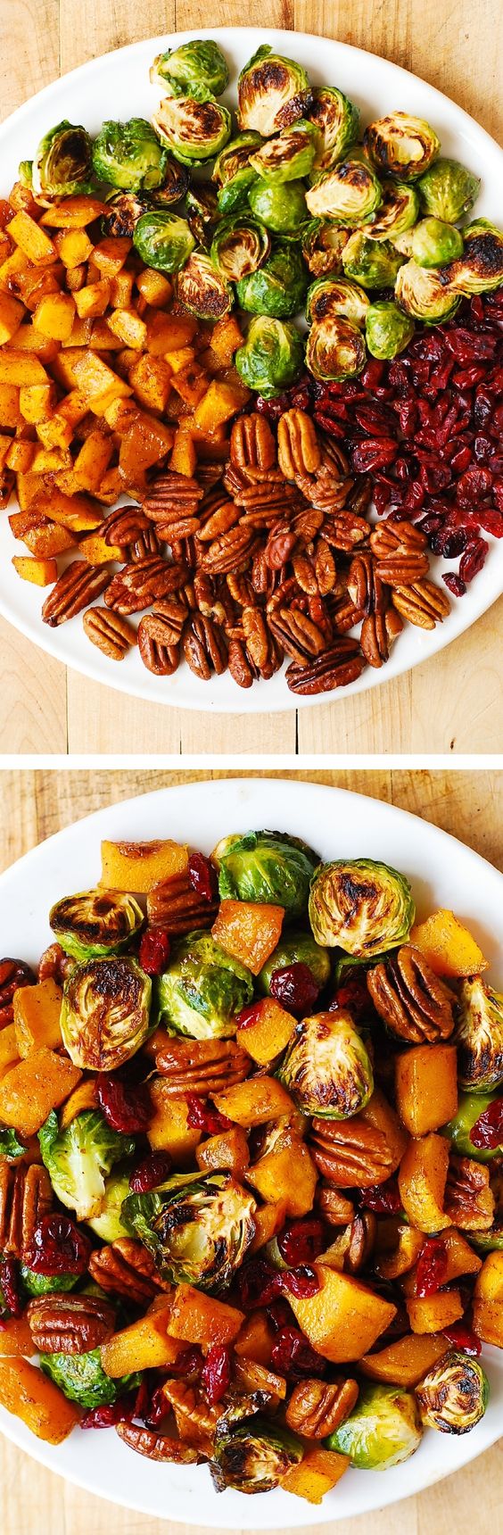 Roasted Brussels Sprouts and Cinnamon Butternut Squash With Pecans & Cranberries