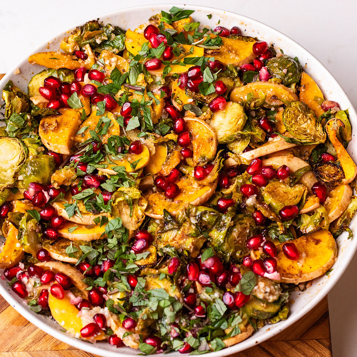Baked Shaved Brussels Sprouts and Pomegranate Salad