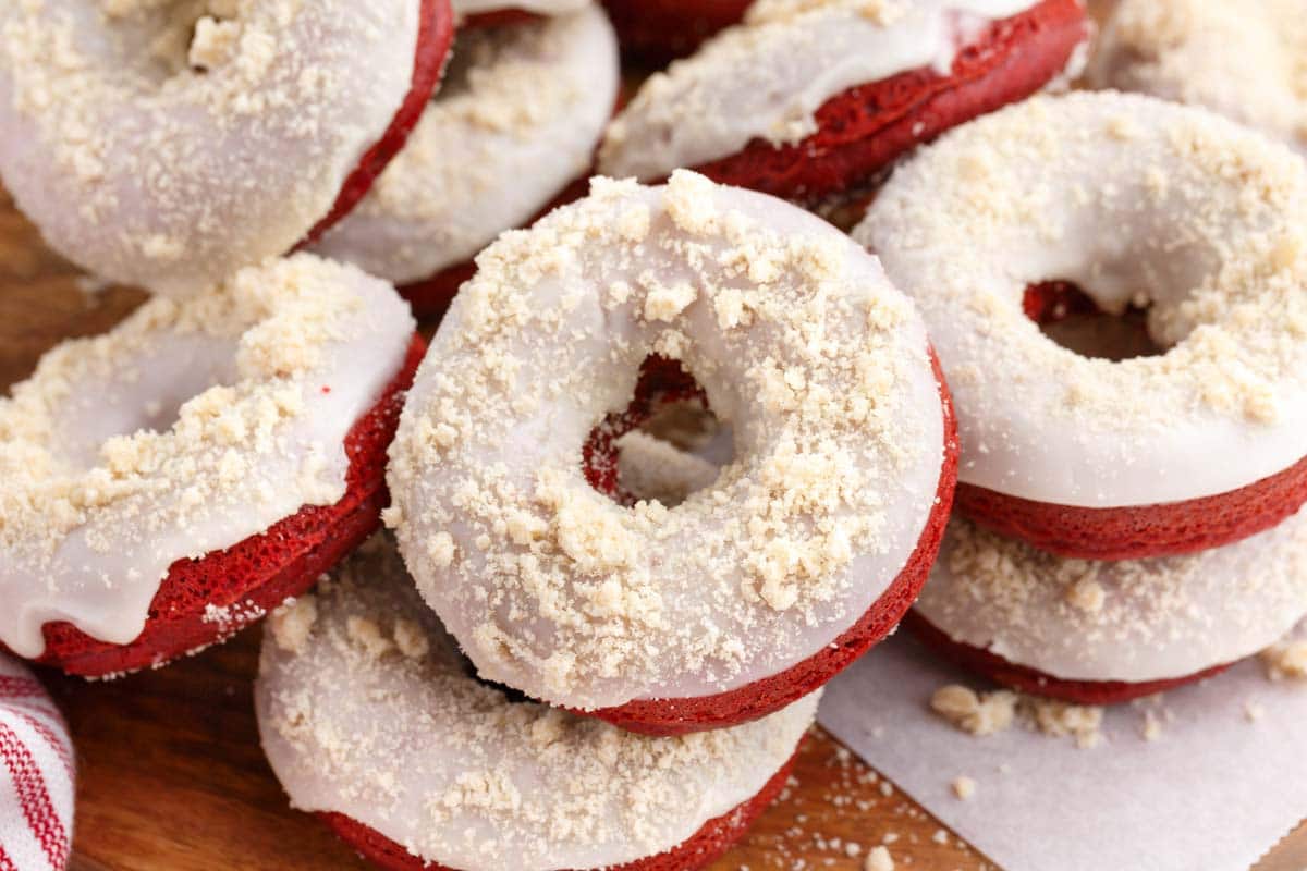 Baked Red Velvet Crumb Doughnuts