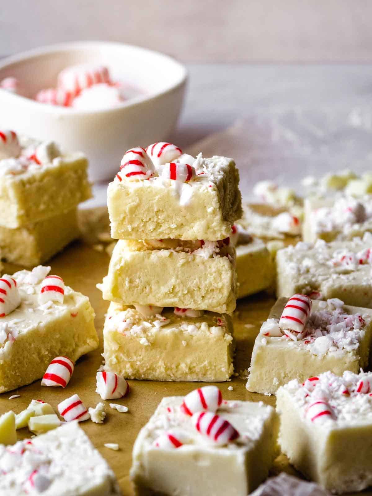 WHITE CHOCOLATE PEPPERMINT FUDGE